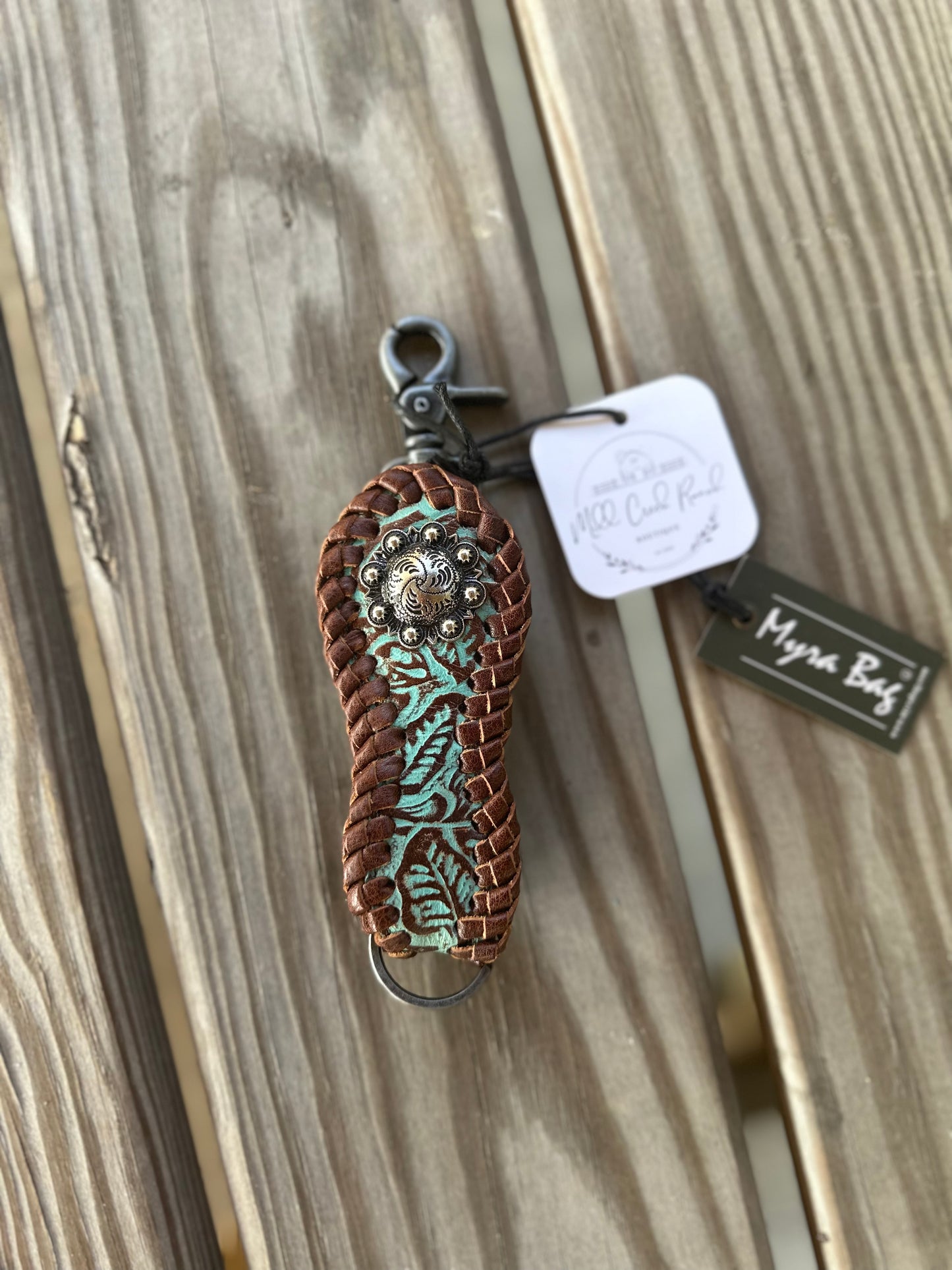 Turquoise leather keychain