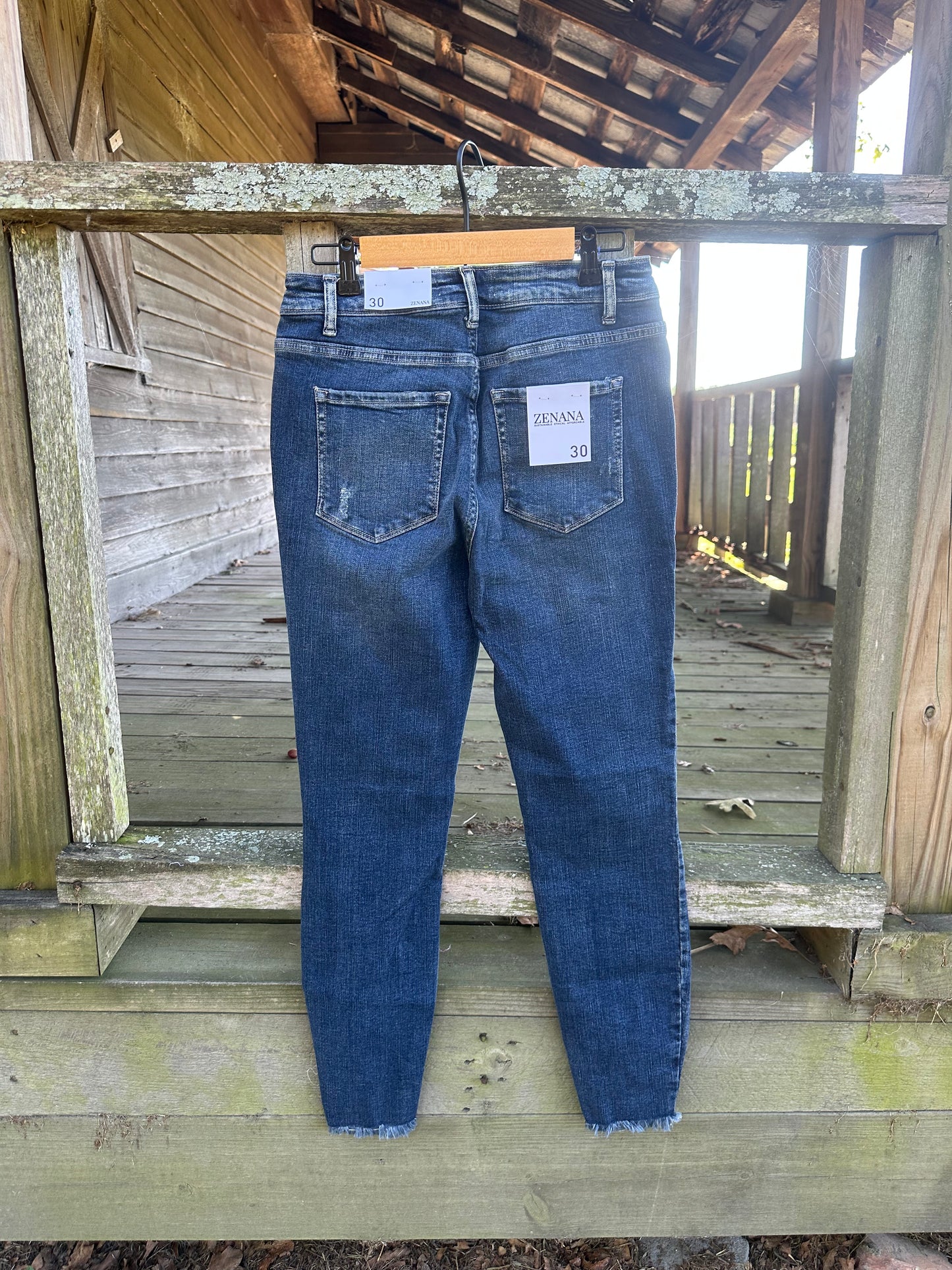 Distressed Hem Ankle Skinny Denim Pants 1957DD