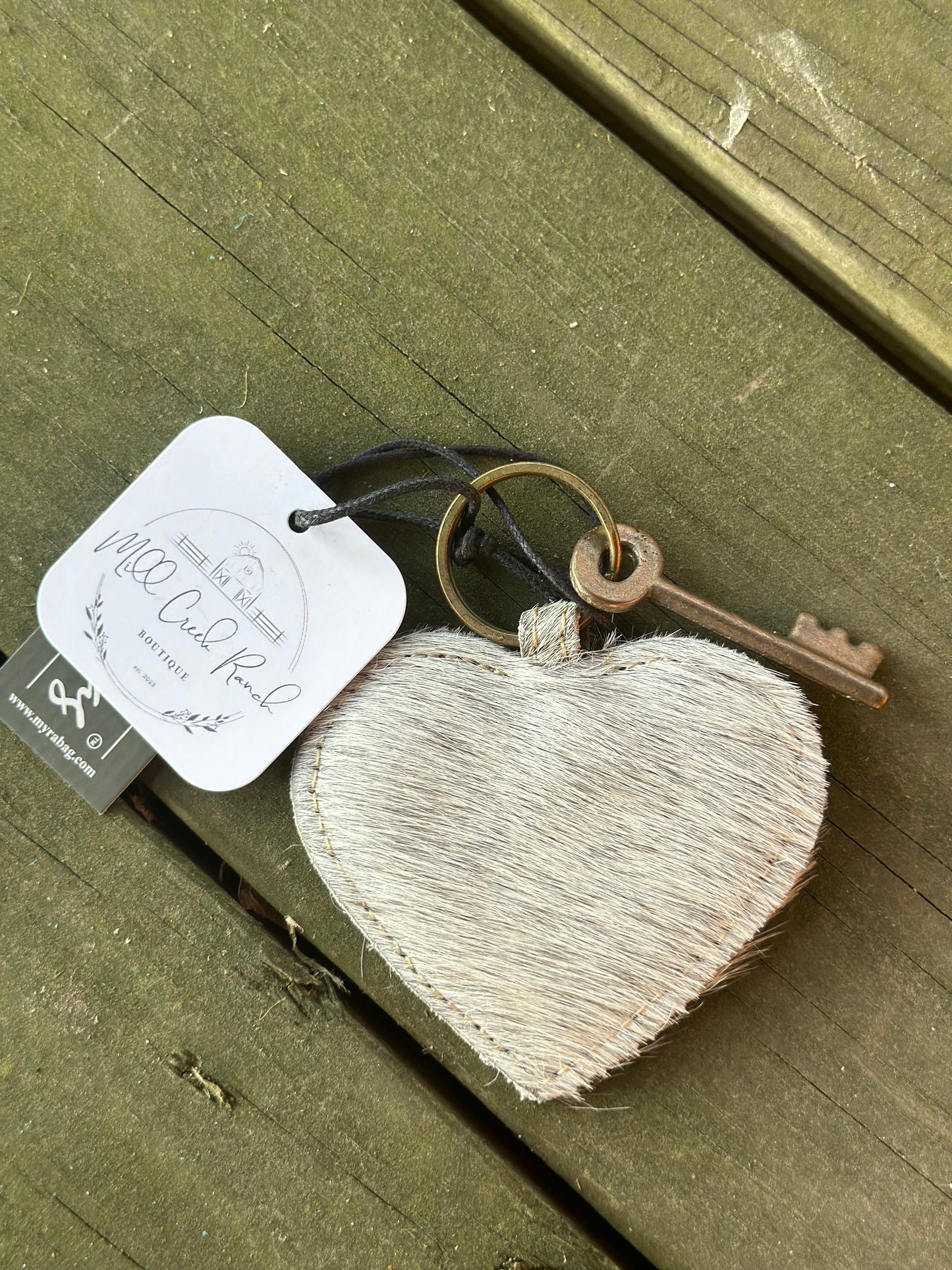 Cow Hide Heart Keychain