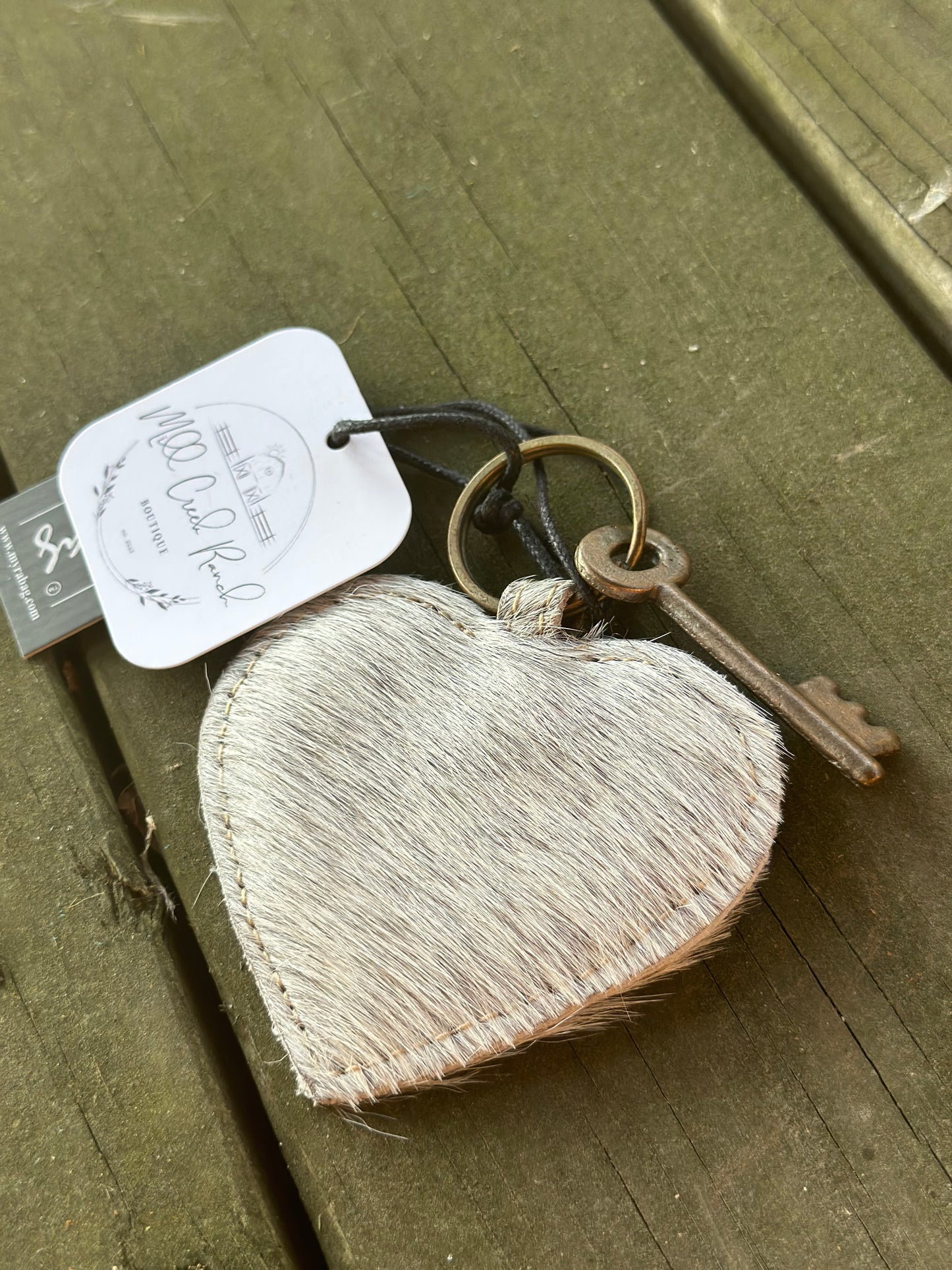 Cow Hide Heart Keychain