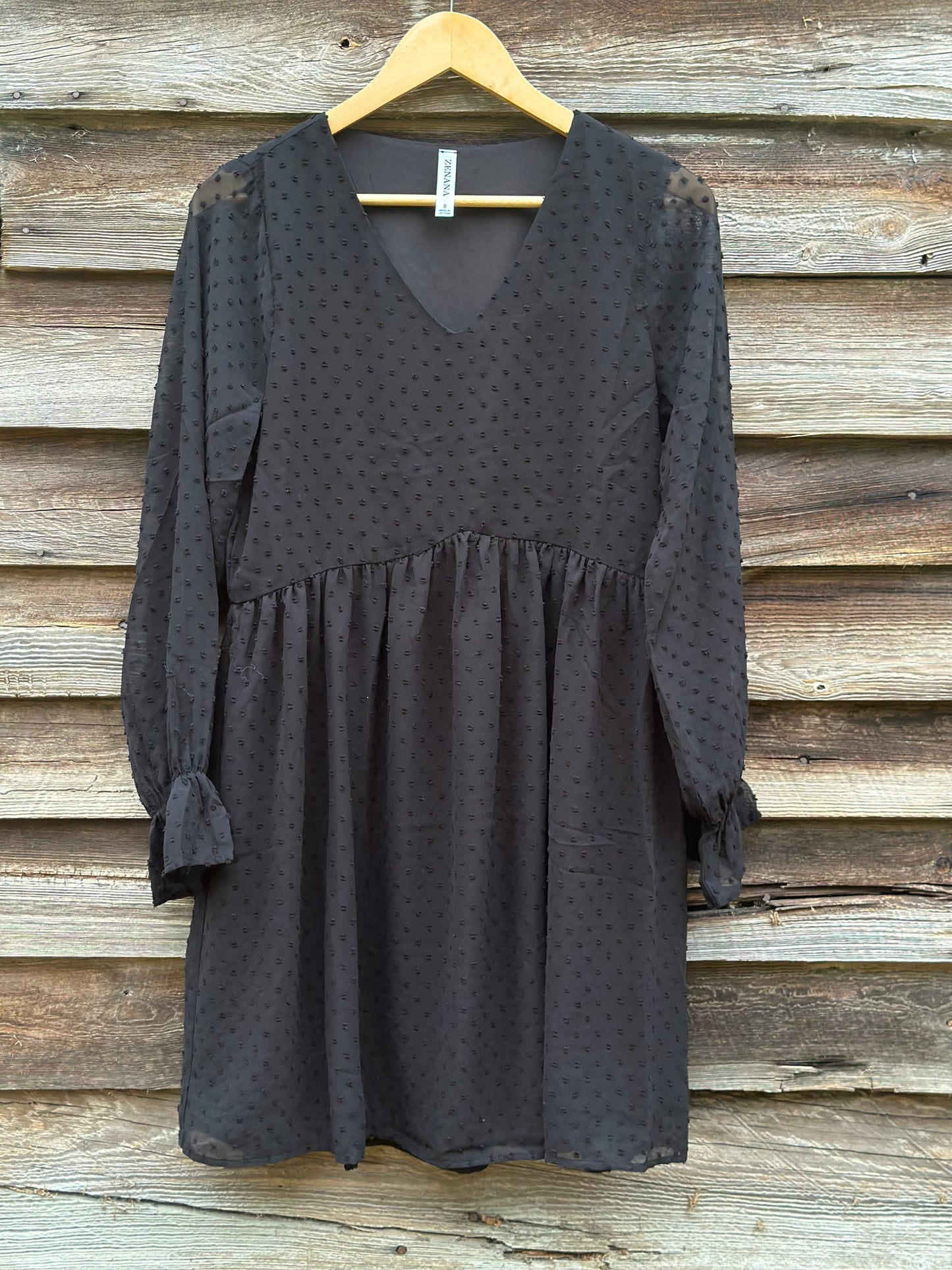Swiss Dot Long Sleeve V-Neck Dress