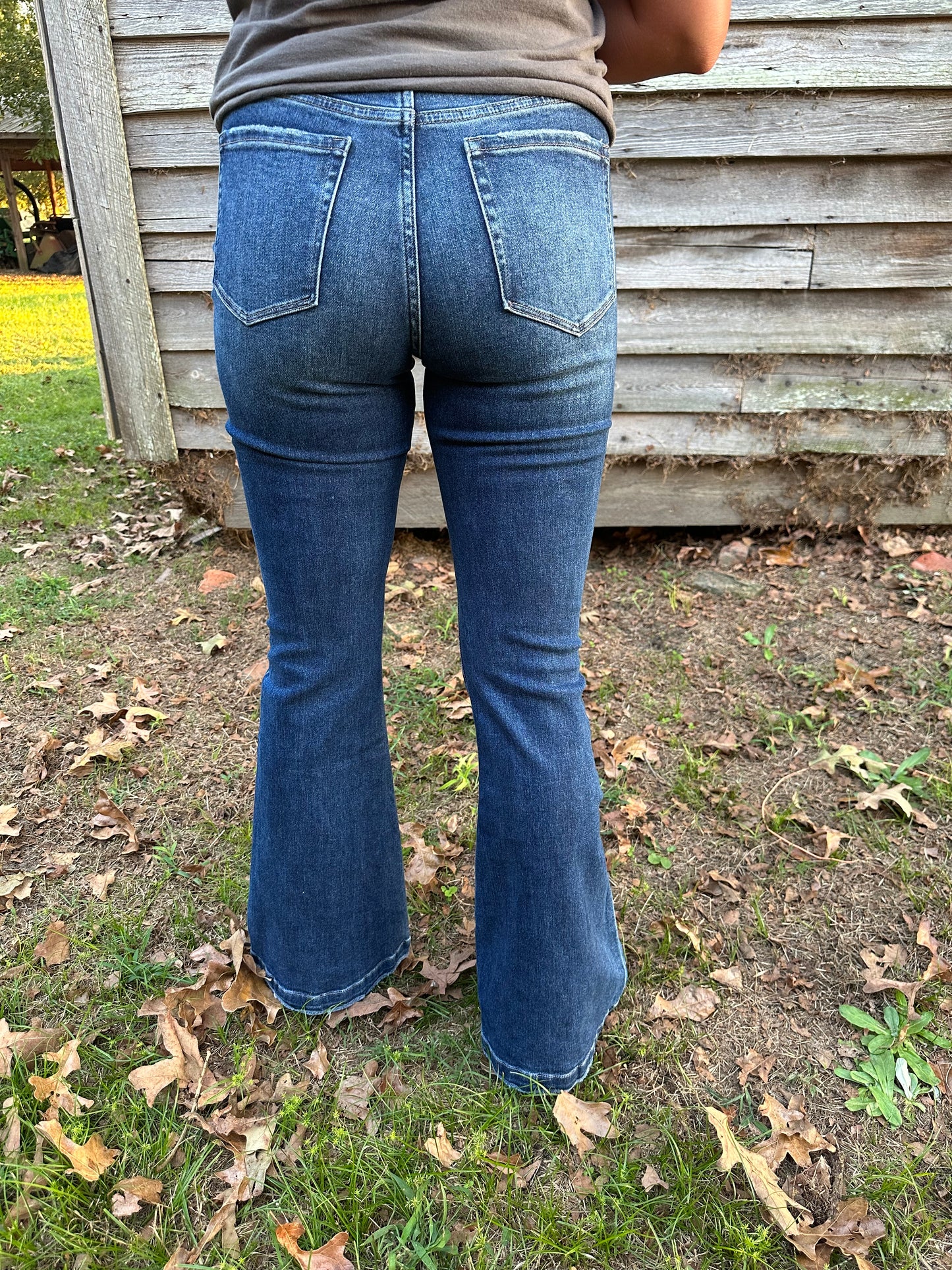 Mid Rise Distressed Button Fly Flare Jeans 1761DM