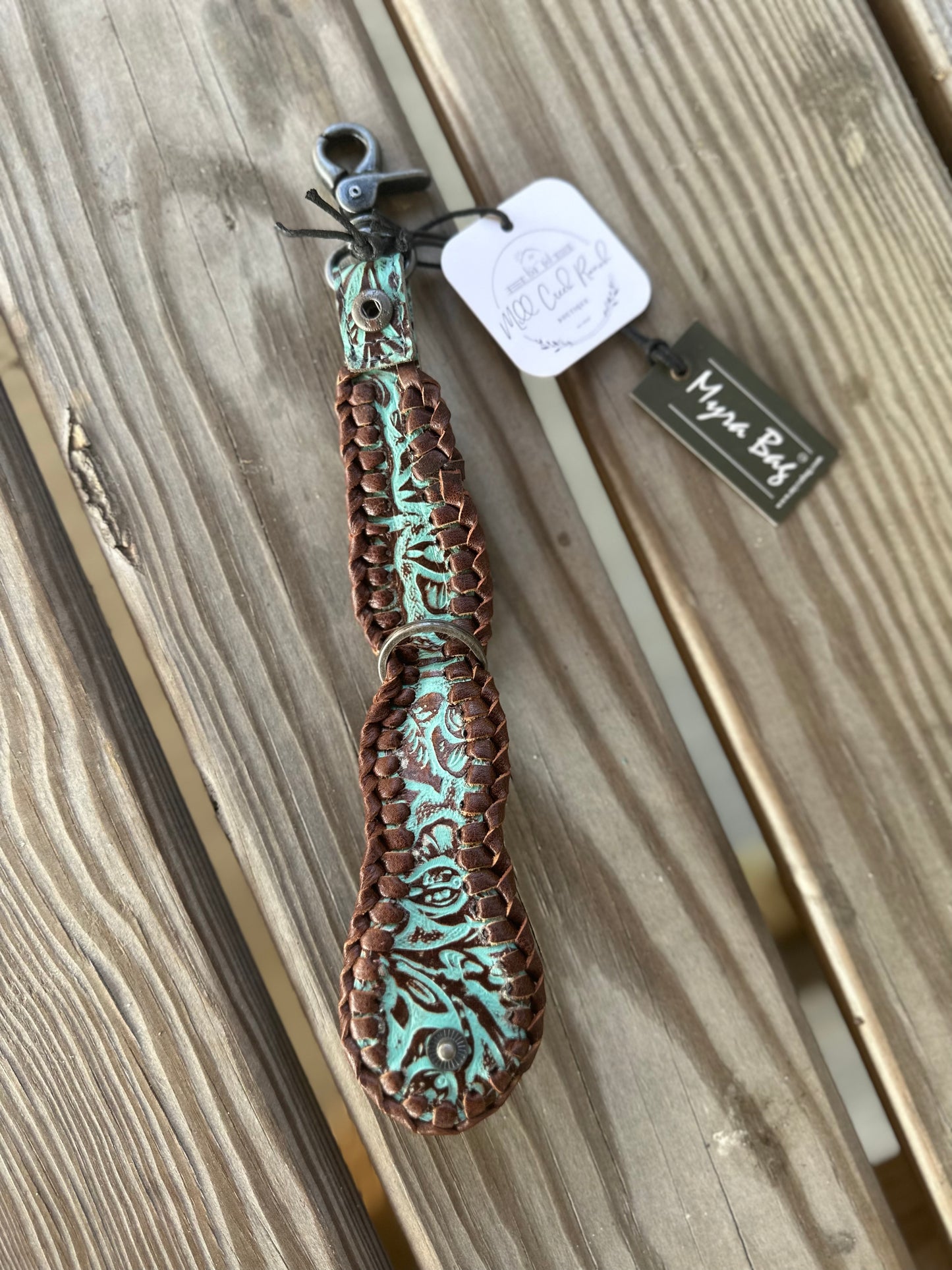 Turquoise leather keychain