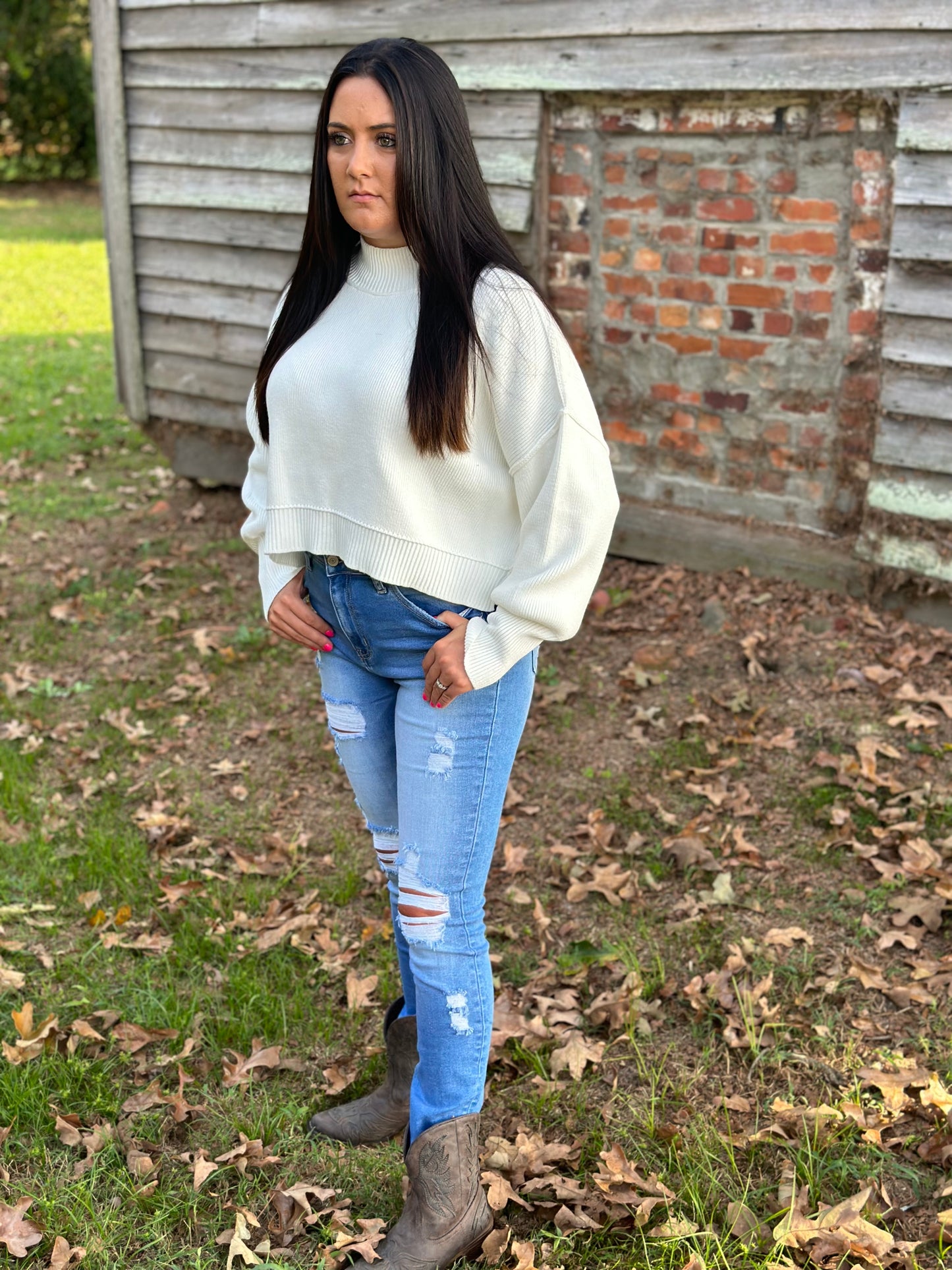 Side Slit Oversized Cropped Sweater