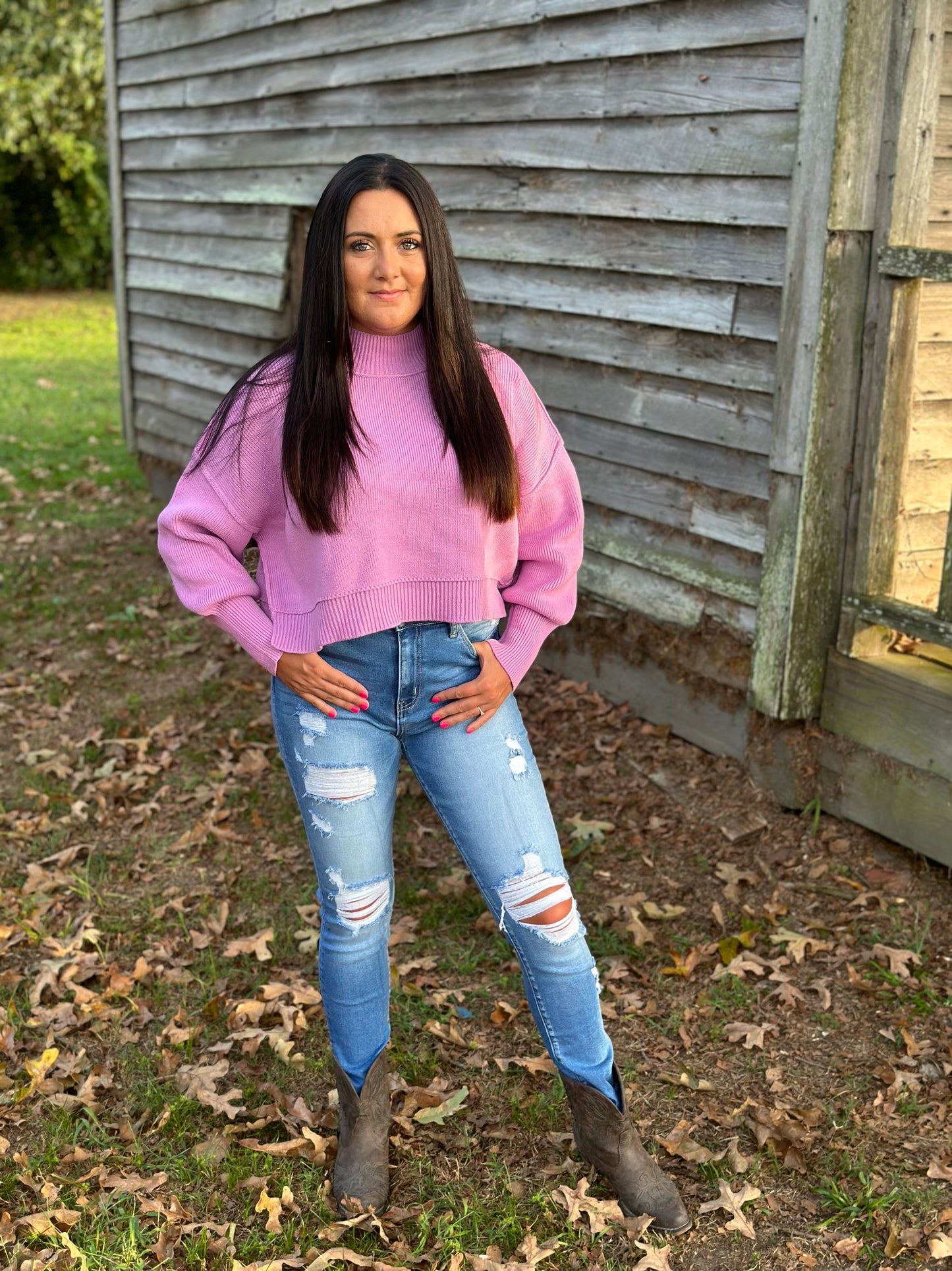 Side Slit Oversized Cropped Sweater