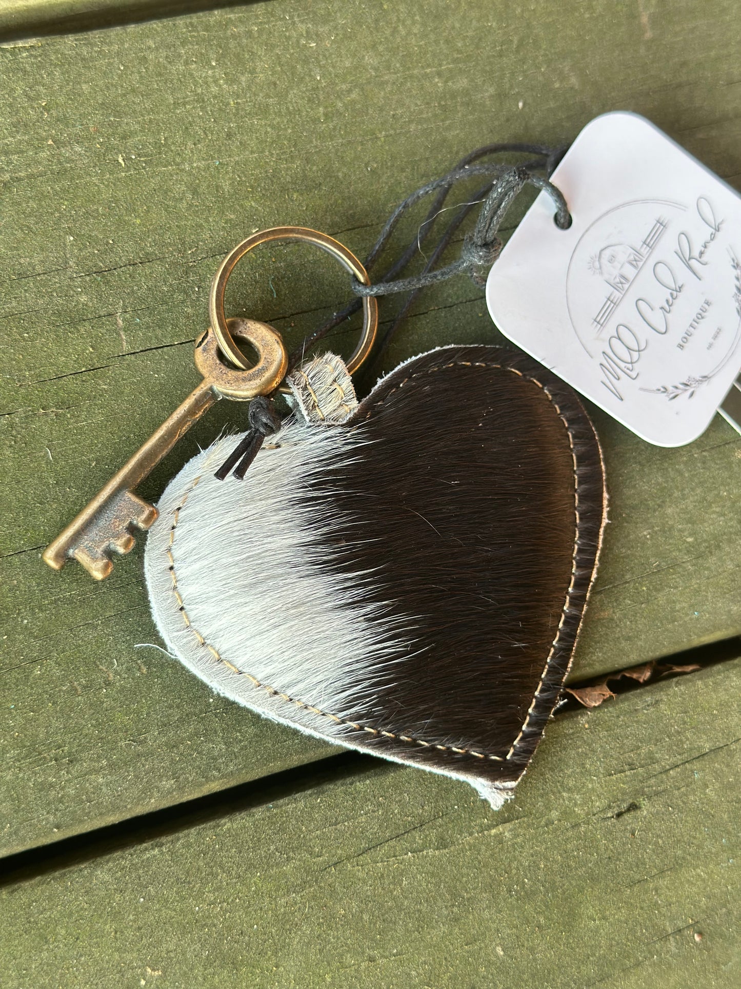 Cow Hide Heart Keychain