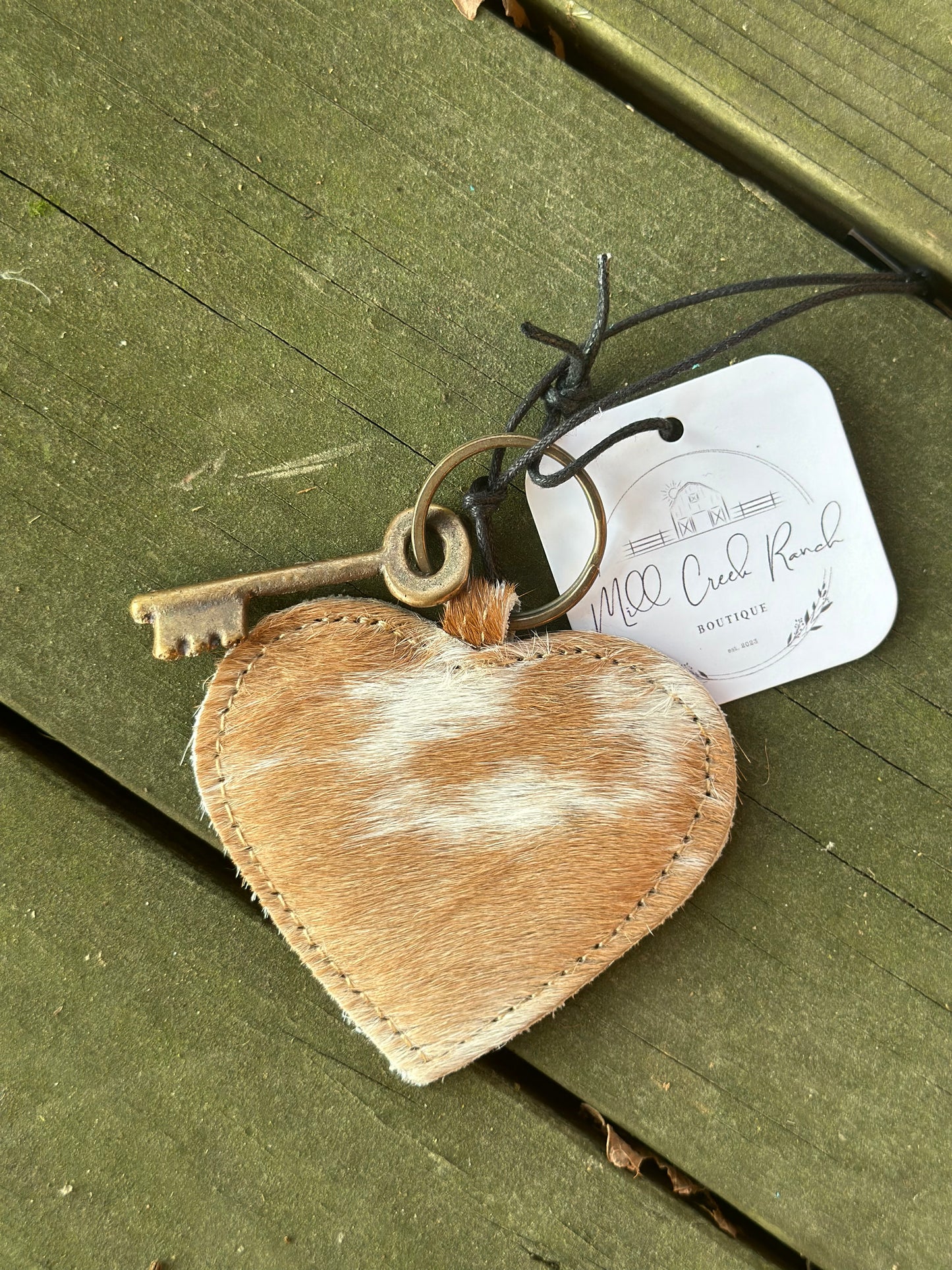 Cow Hide Heart Keychain