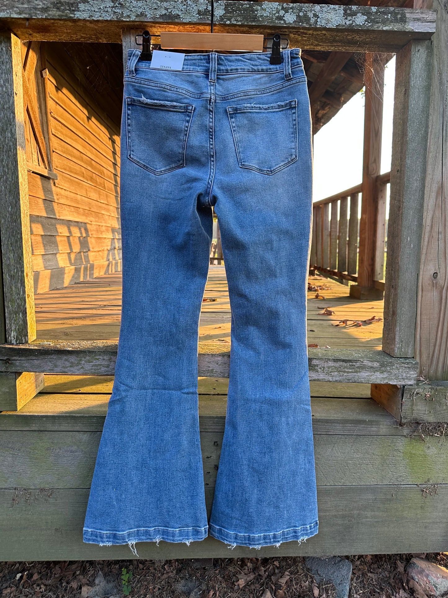 Mid Rise Distressed Button Fly Flare Jeans 1761LM