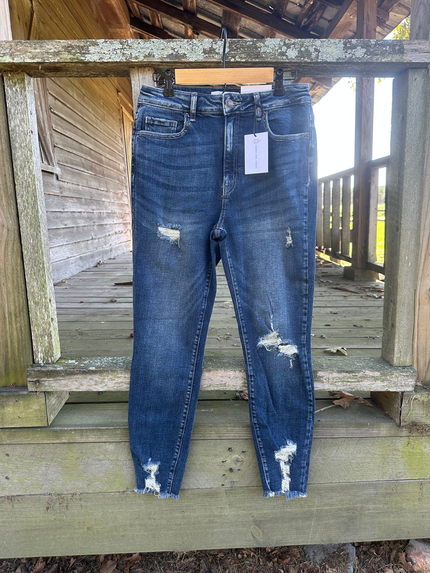Distressed Hem Ankle Skinny Denim Pants 1957DD