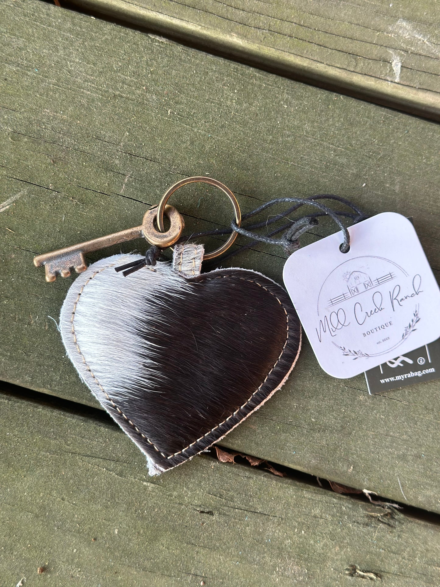 Cow Hide Heart Keychain