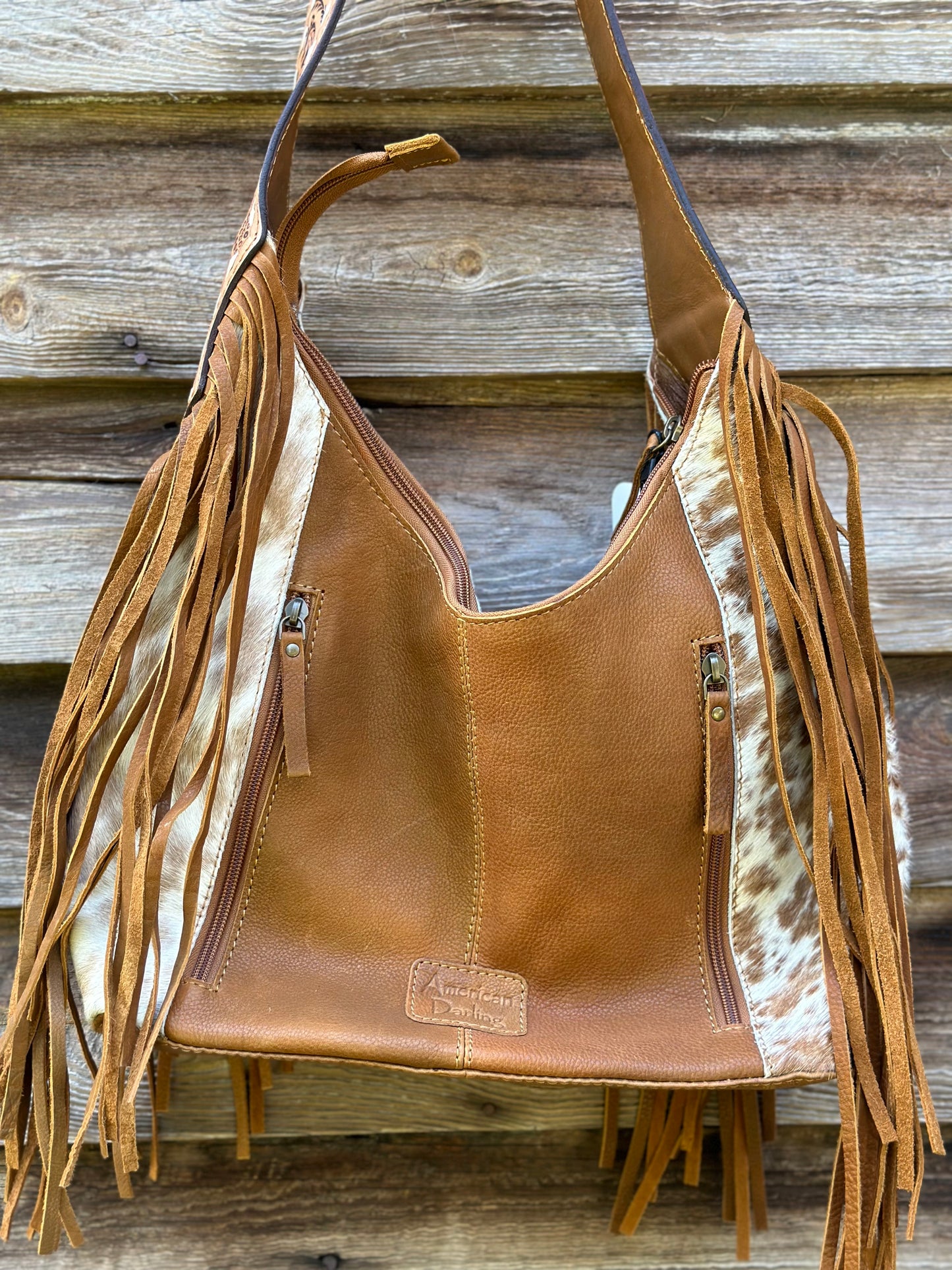 Brown Cow Hide Tassel Purse