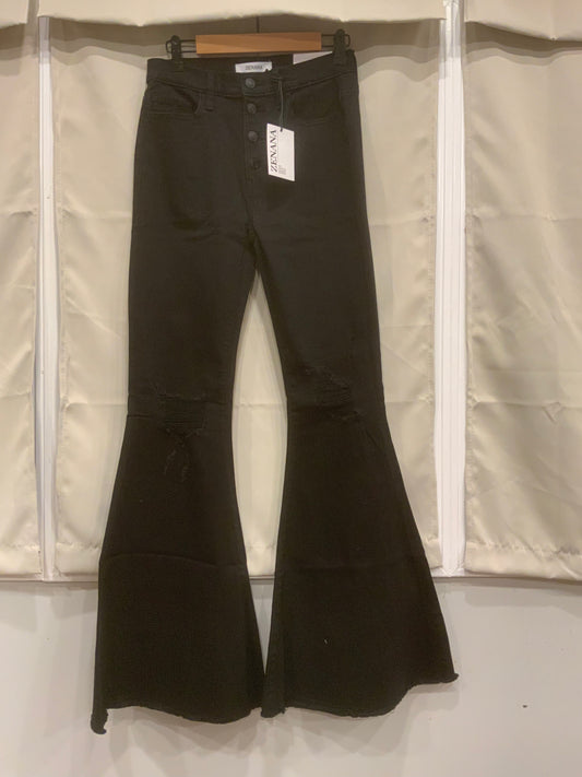 Distressed High Rise Bell Bottom Black Jeans