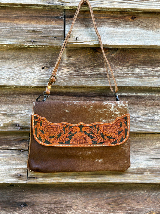 Brown Shells Cow Hide Purse 3996