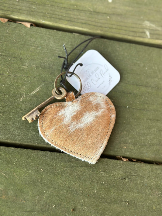 Cow Hide Heart Keychain