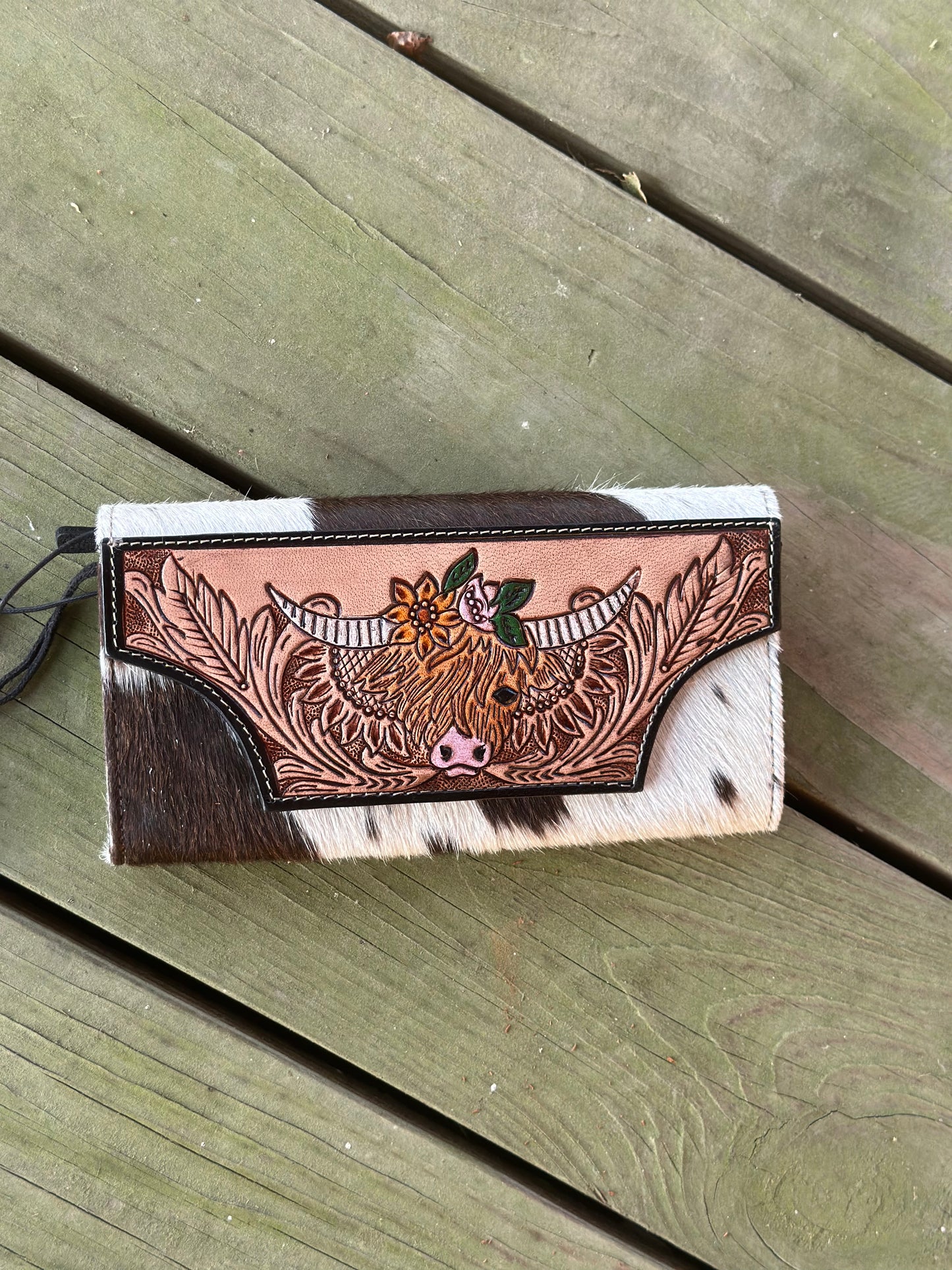 Bloomin’ Steer Hand Tooled Wallet