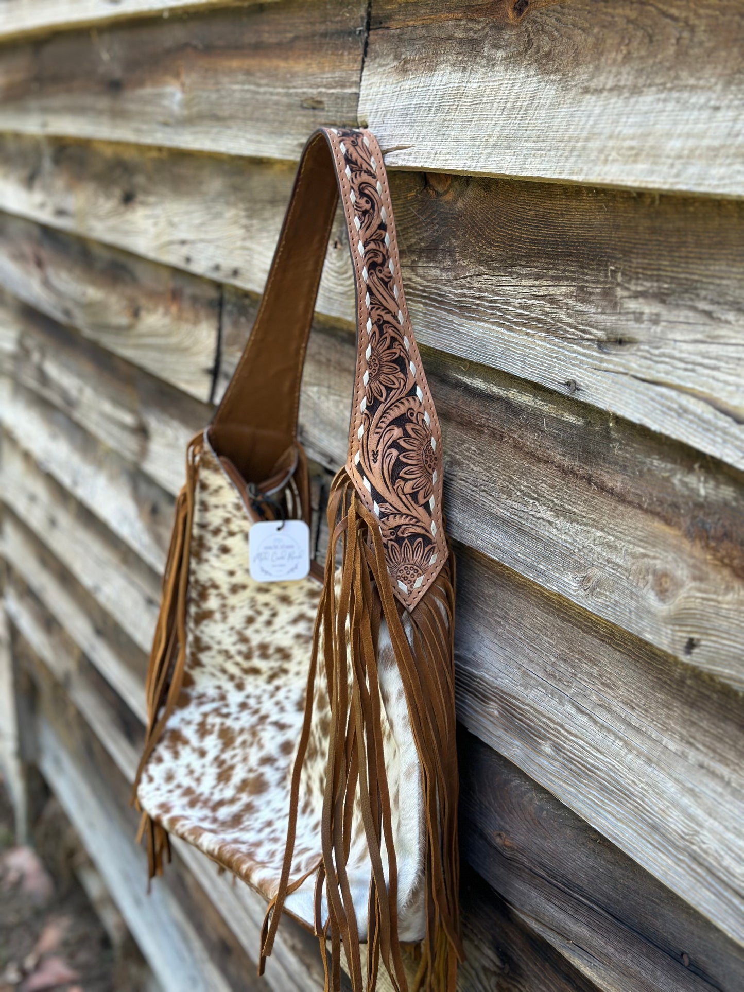 Brown Cow Hide Tassel Purse