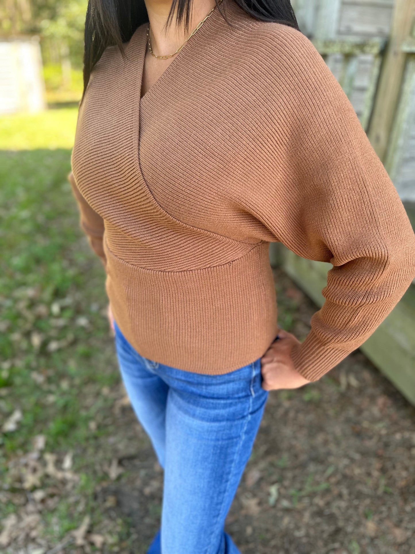 Viscose Cross Wrap Pullover Sweater