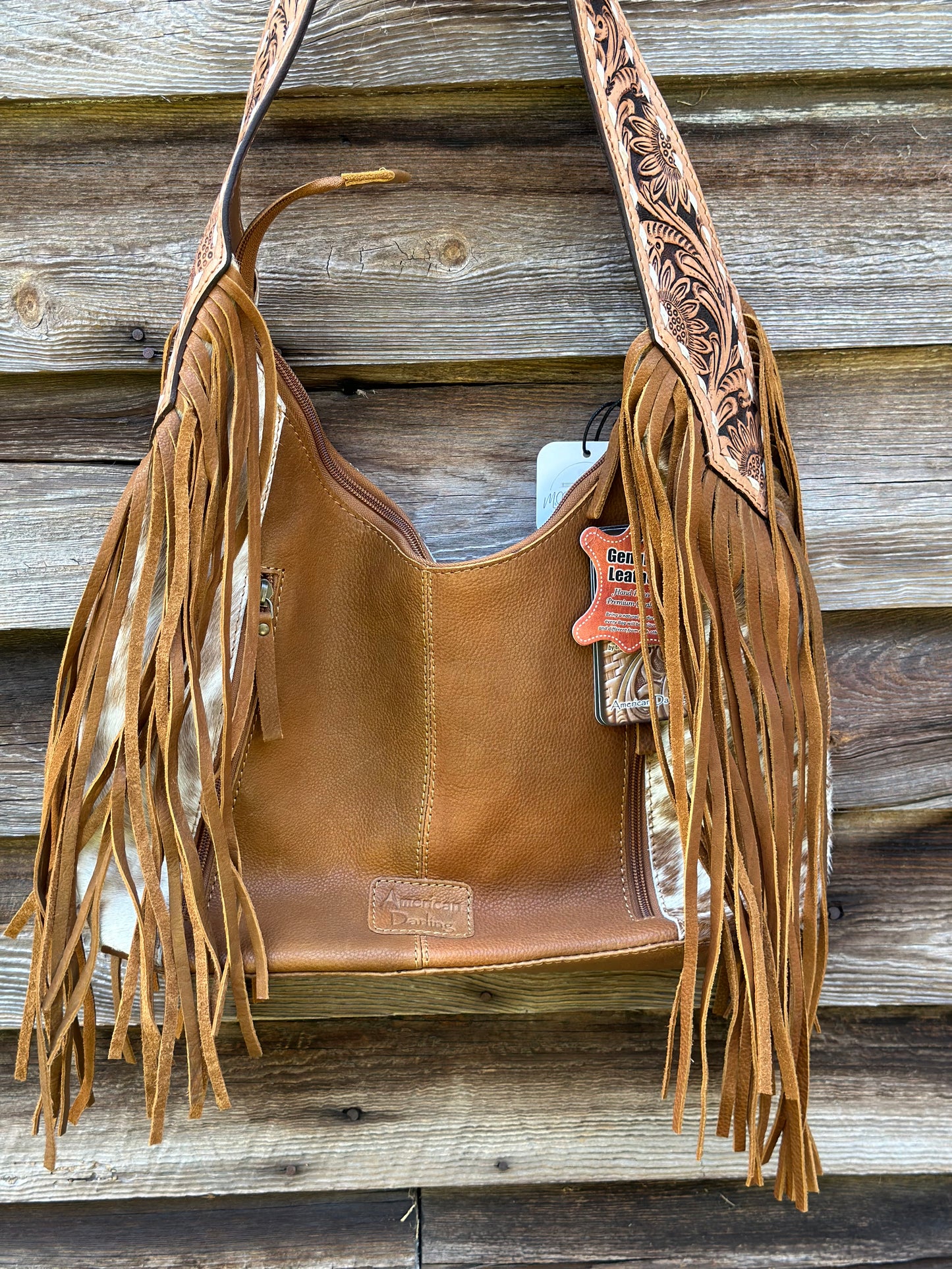 Brown Cow Hide Tassel Purse