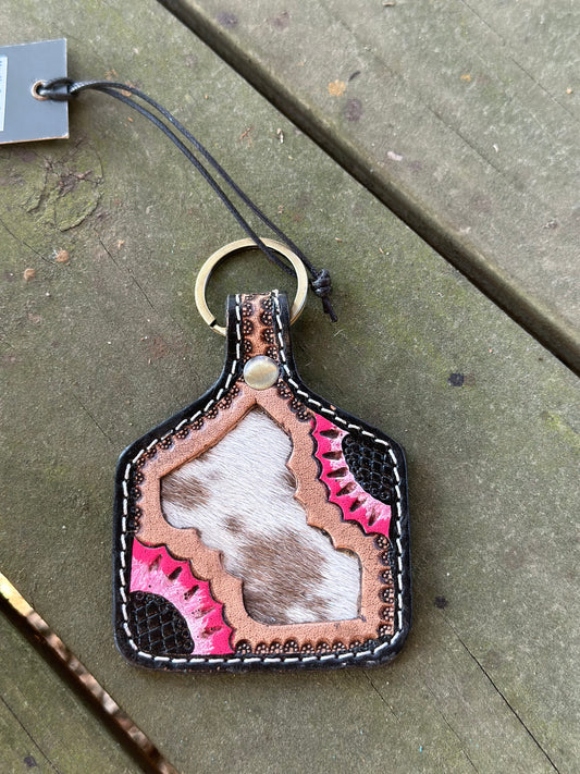 Prickly Pear Blossoms Hand tooled Keychain