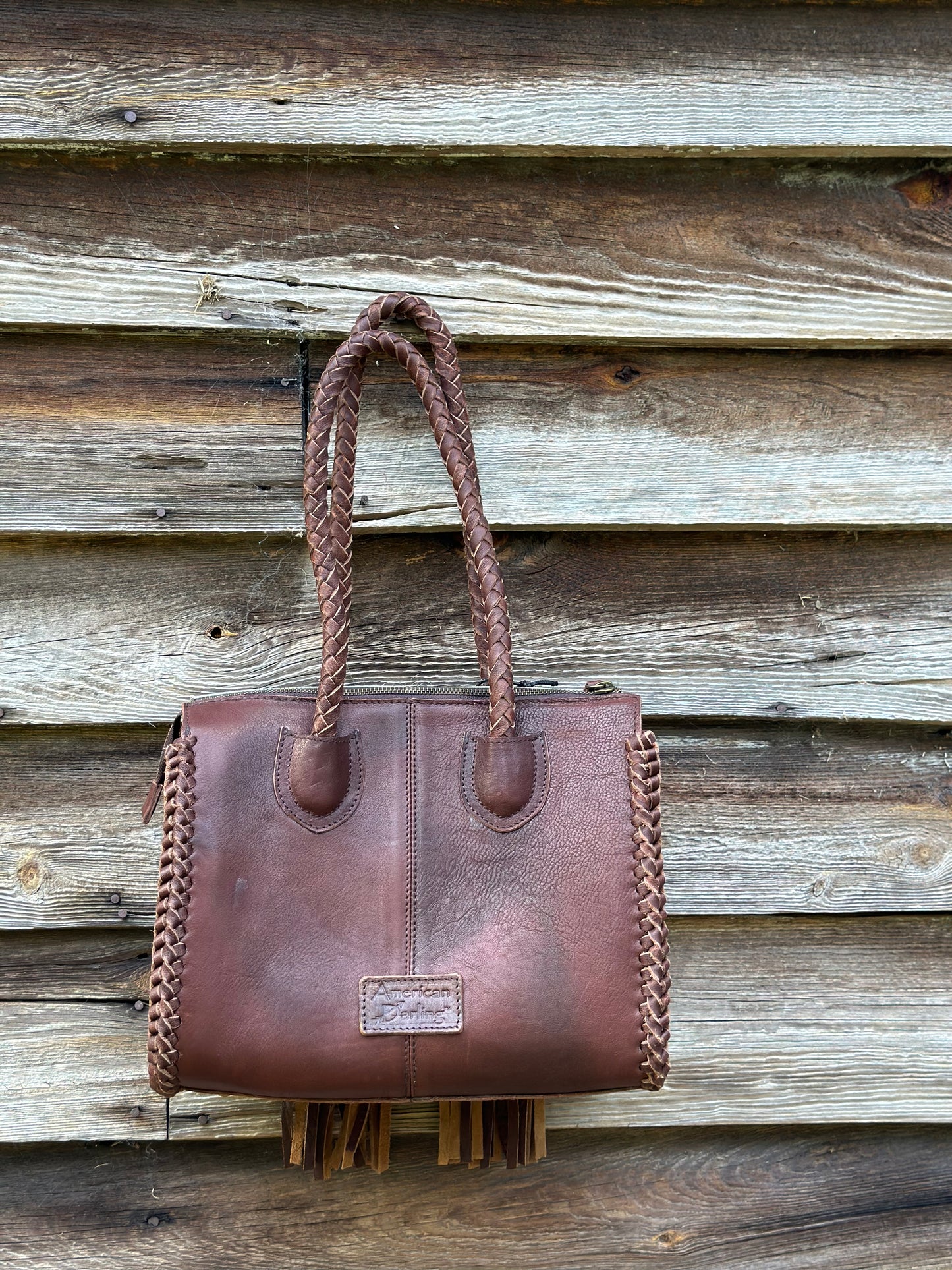 Braided Cow Hide Turquoise Stone Purse