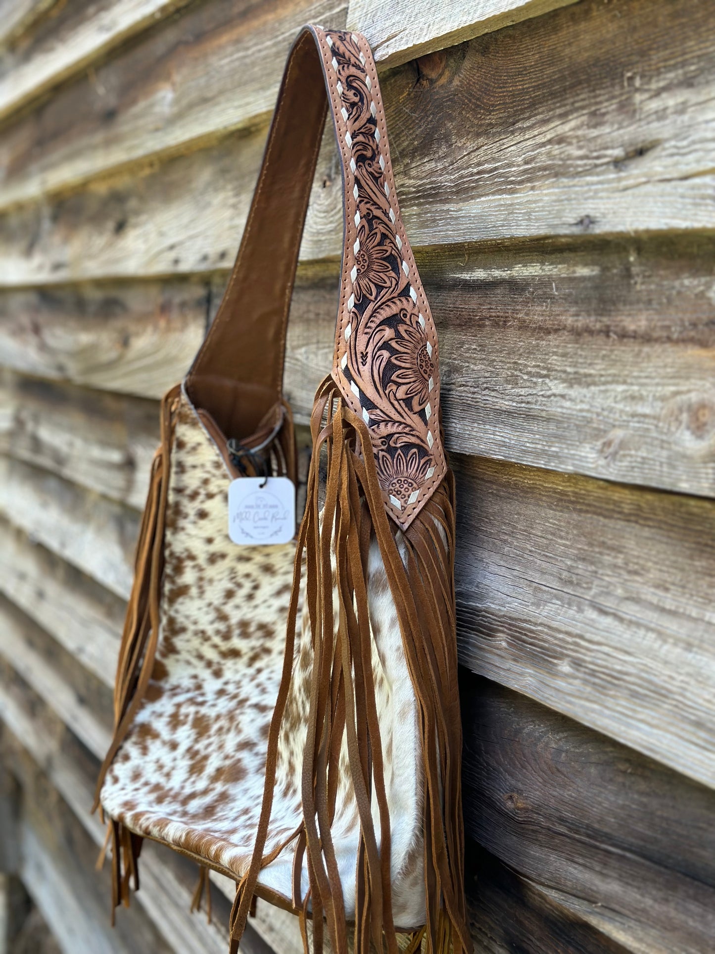 Brown Cow Hide Tassel Purse