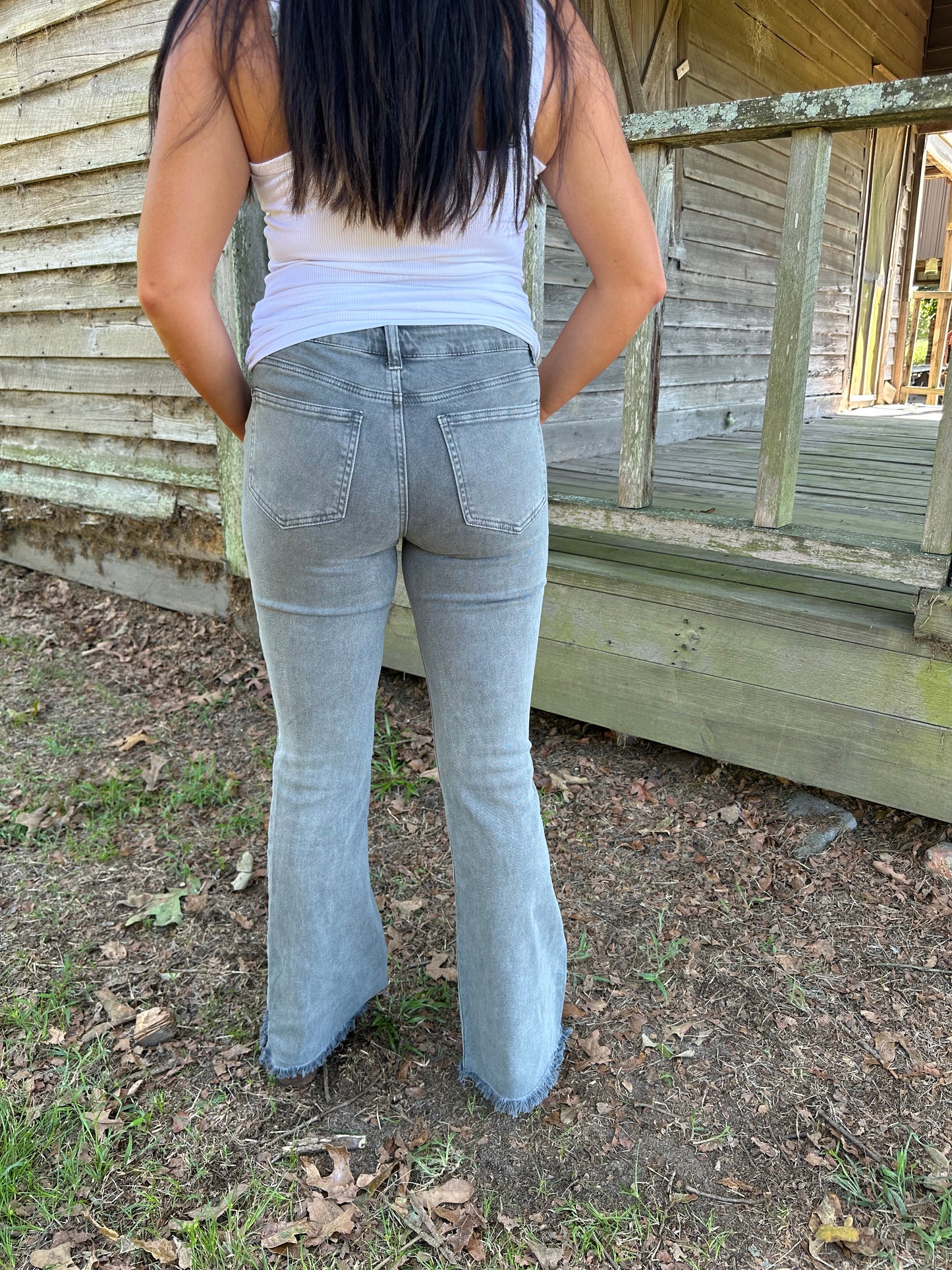 Distressed Black Flare Denim Pants