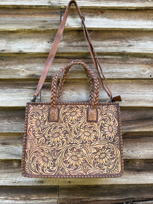 Braided Hand Tooled Leather Purse