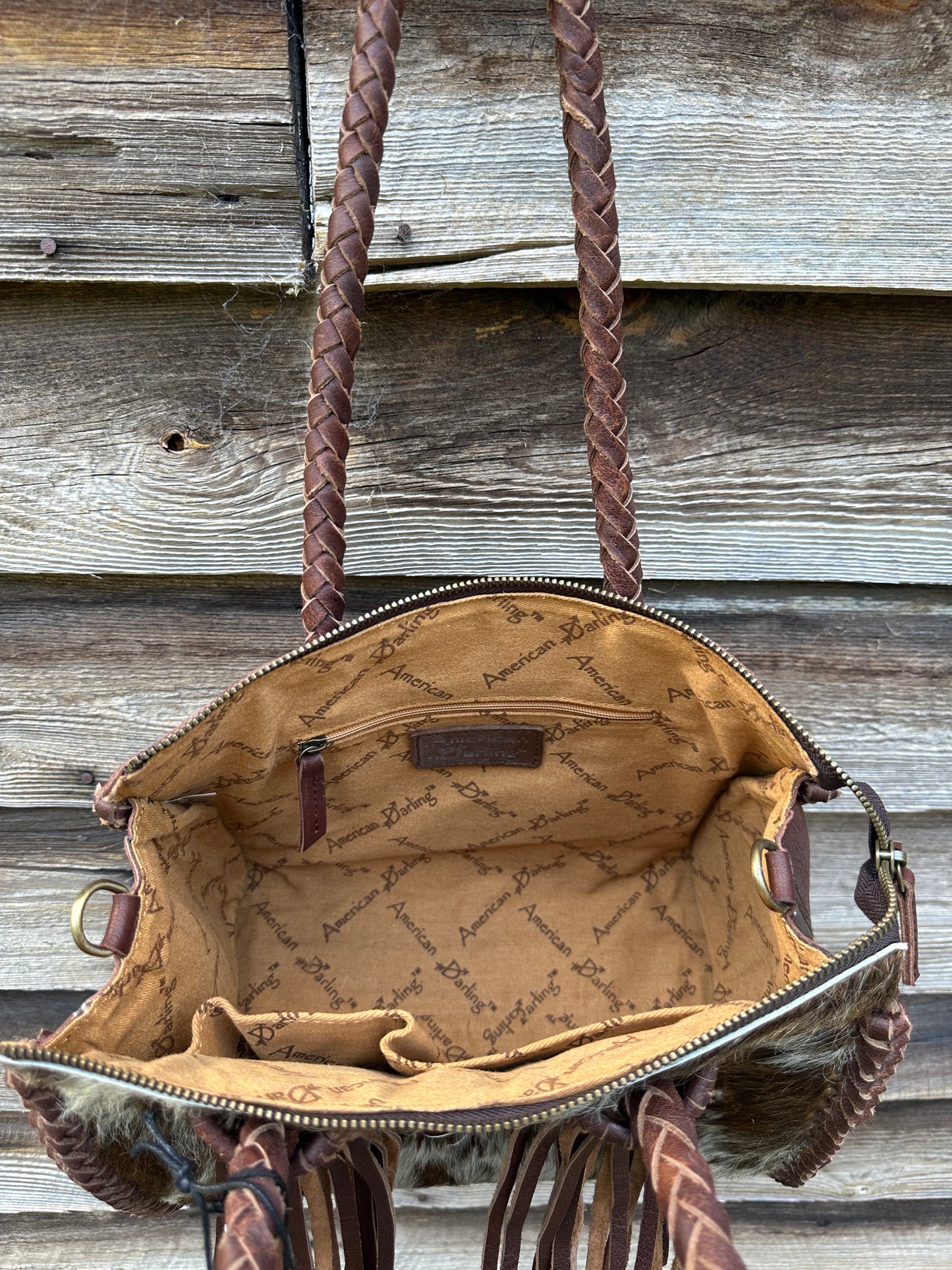 Braided Cow Hide Turquoise Stone Purse