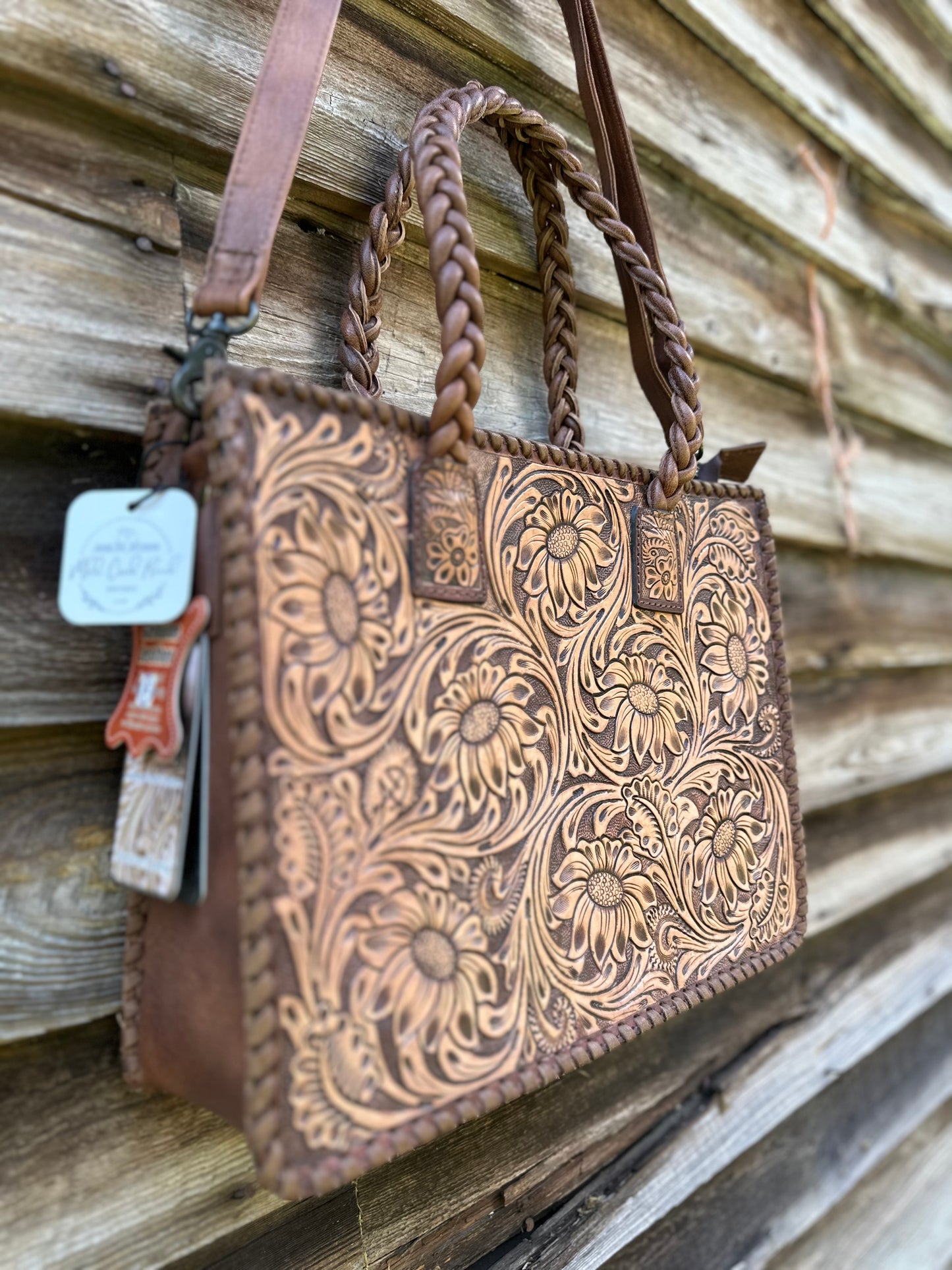 Braided Hand Tooled Leather Purse