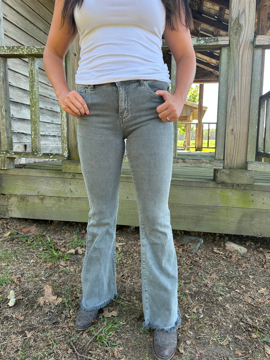 Distressed Black Flare Denim Pants