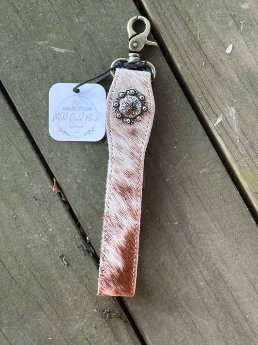Cow hide strap with button keychain