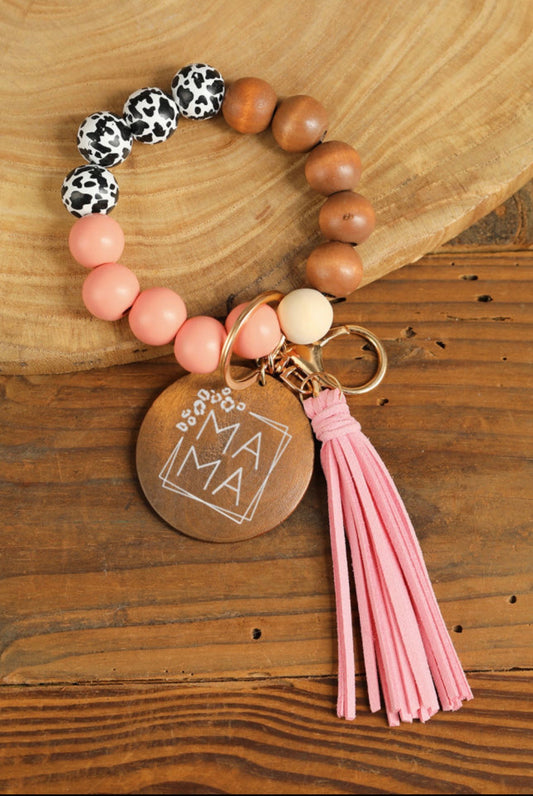Pink Mama Wood Pendant Keychain
